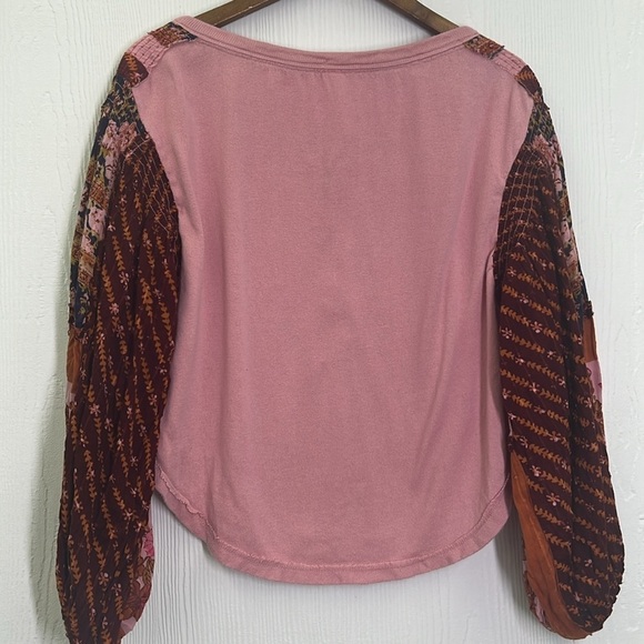 Free People - Light Magic Boho Pink Vintage Button  Henley Blouse Size Medium - Picture 14 of 14